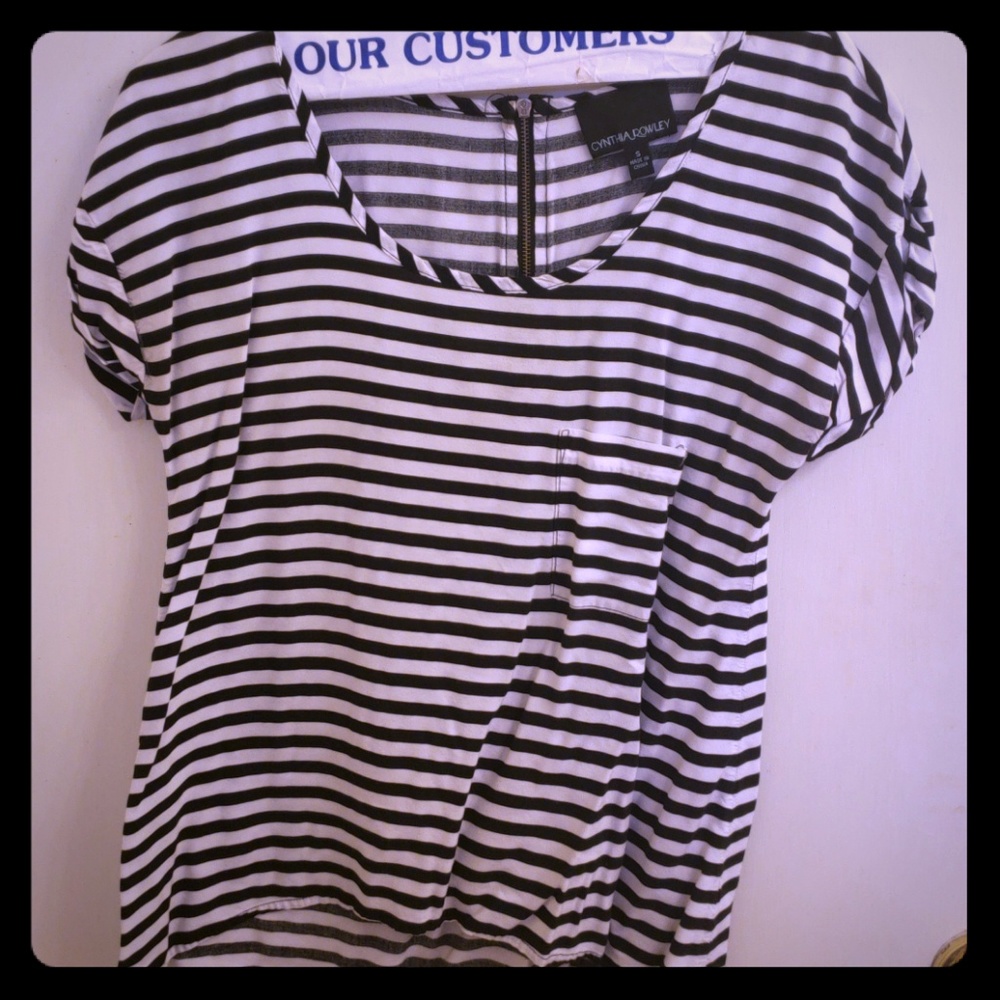 Short sleeved black and white striped work Blouse